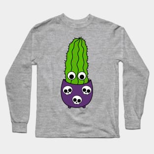 Cute Cactus Design #249: Tall Cactus In Halloween Skull Pot Long Sleeve T-Shirt